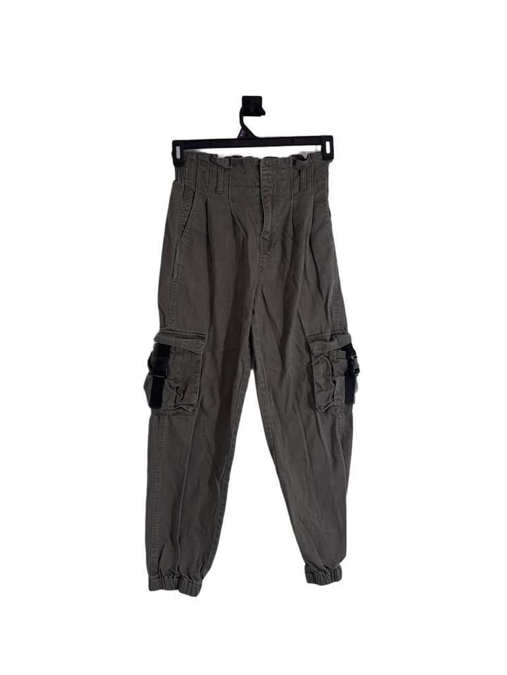 Forever 21 Olive Green High-Waist Cargo Jogger Pants with Buckle Pockets